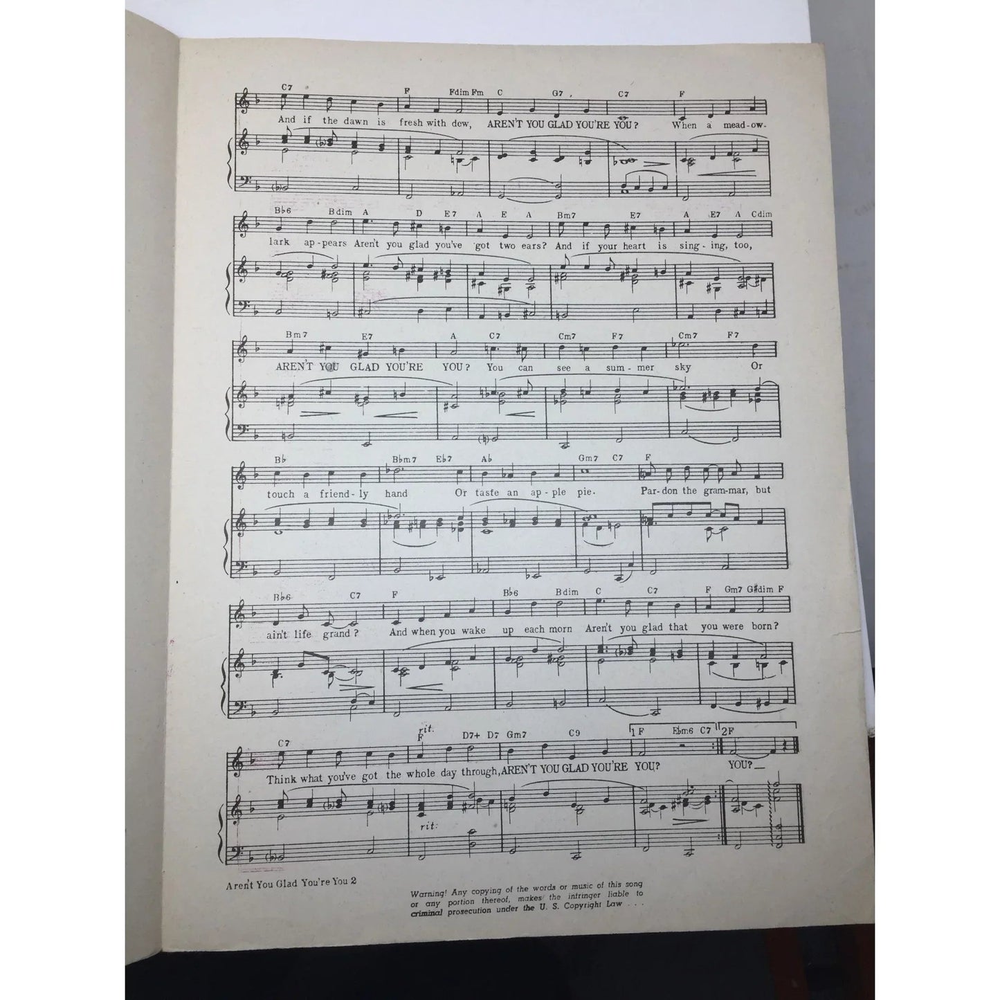 ''Aren't You Glad You're You'' by Johnny Burke and Jimmy Van Heusen - A+ Stuff - SHEET MUSIC - A+ Stuff