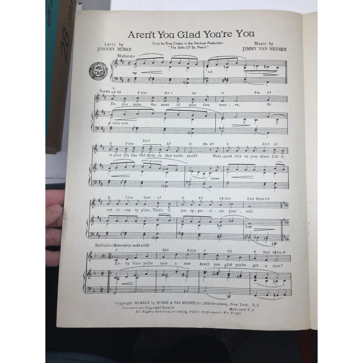 ''Aren't You Glad You're You'' by Johnny Burke and Jimmy Van Heusen - A+ Stuff - SHEET MUSIC - A+ Stuff