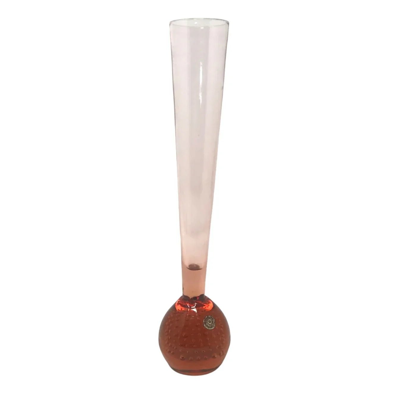 Aseda (Sweden) Pink / Rose Bulb Bottom Controlled Bubble Art Glass Vase 10" - Aseda Glasbruk - art glass vase - A+ Stuff