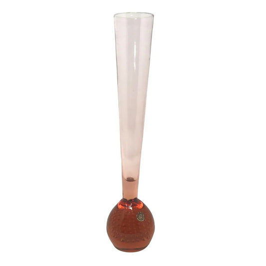 Aseda (Sweden) Pink / Rose Bulb Bottom Controlled Bubble Art Glass Vase 10" - Aseda Glasbruk - art glass vase - A+ Stuff