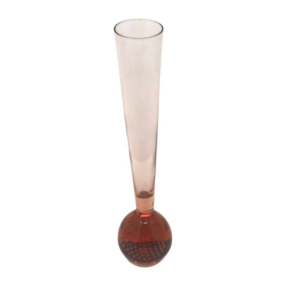 Aseda (Sweden) Pink / Rose Bulb Bottom Controlled Bubble Art Glass Vase 10" - Aseda Glasbruk - art glass vase - A+ Stuff