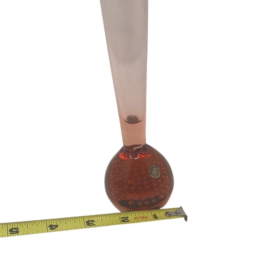 Aseda (Sweden) Pink / Rose Bulb Bottom Controlled Bubble Art Glass Vase 10" - Aseda Glasbruk - art glass vase - A+ Stuff