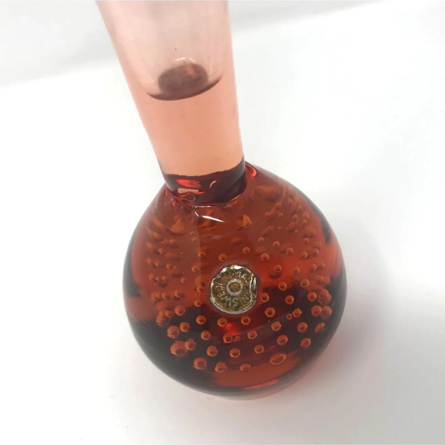 Aseda (Sweden) Pink / Rose Bulb Bottom Controlled Bubble Art Glass Vase 10" - Aseda Glasbruk - art glass vase - A+ Stuff