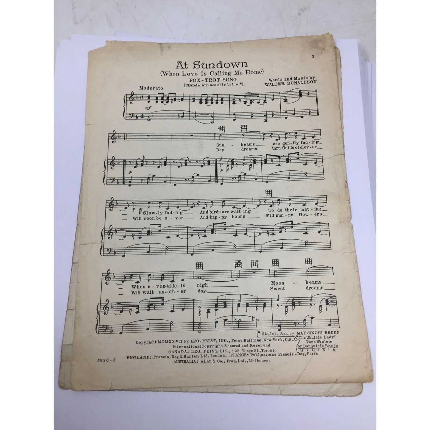 ''AT SUNDOWN LOVE IS CALLING ME HOME'' Sheet Music book - A+ Stuff - SHEET MUSIC - A+ Stuff