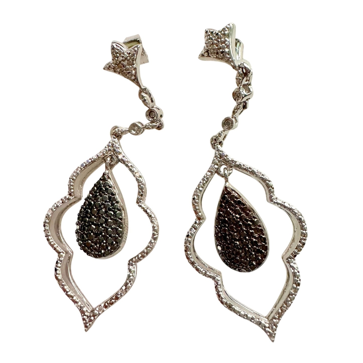 Black Diamond Cluster Leaf Dangle Earrings