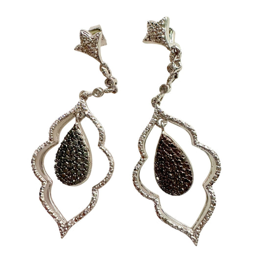 Black Diamond Cluster Leaf Dangle Earrings