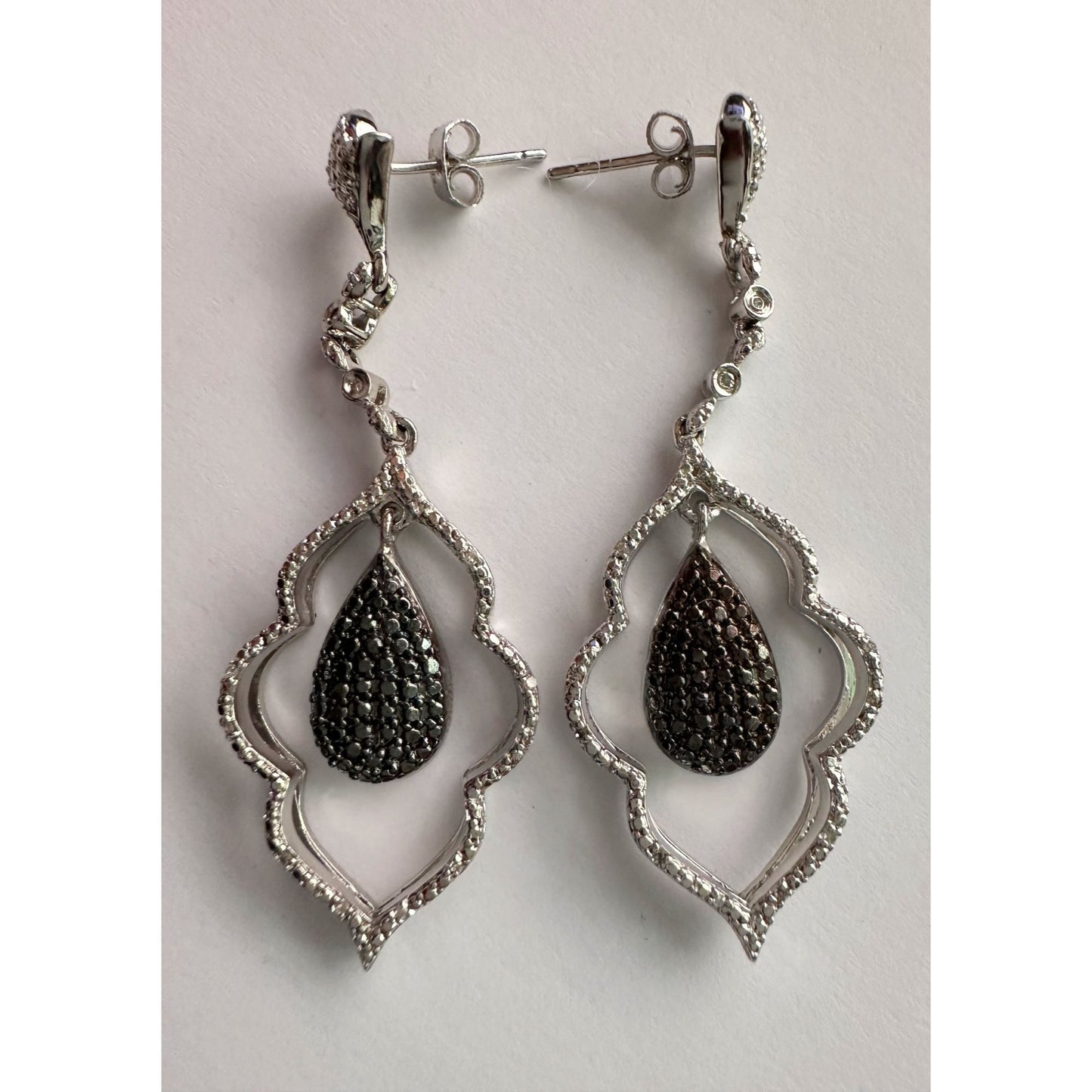 Black Diamond Cluster Leaf Dangle Earrings