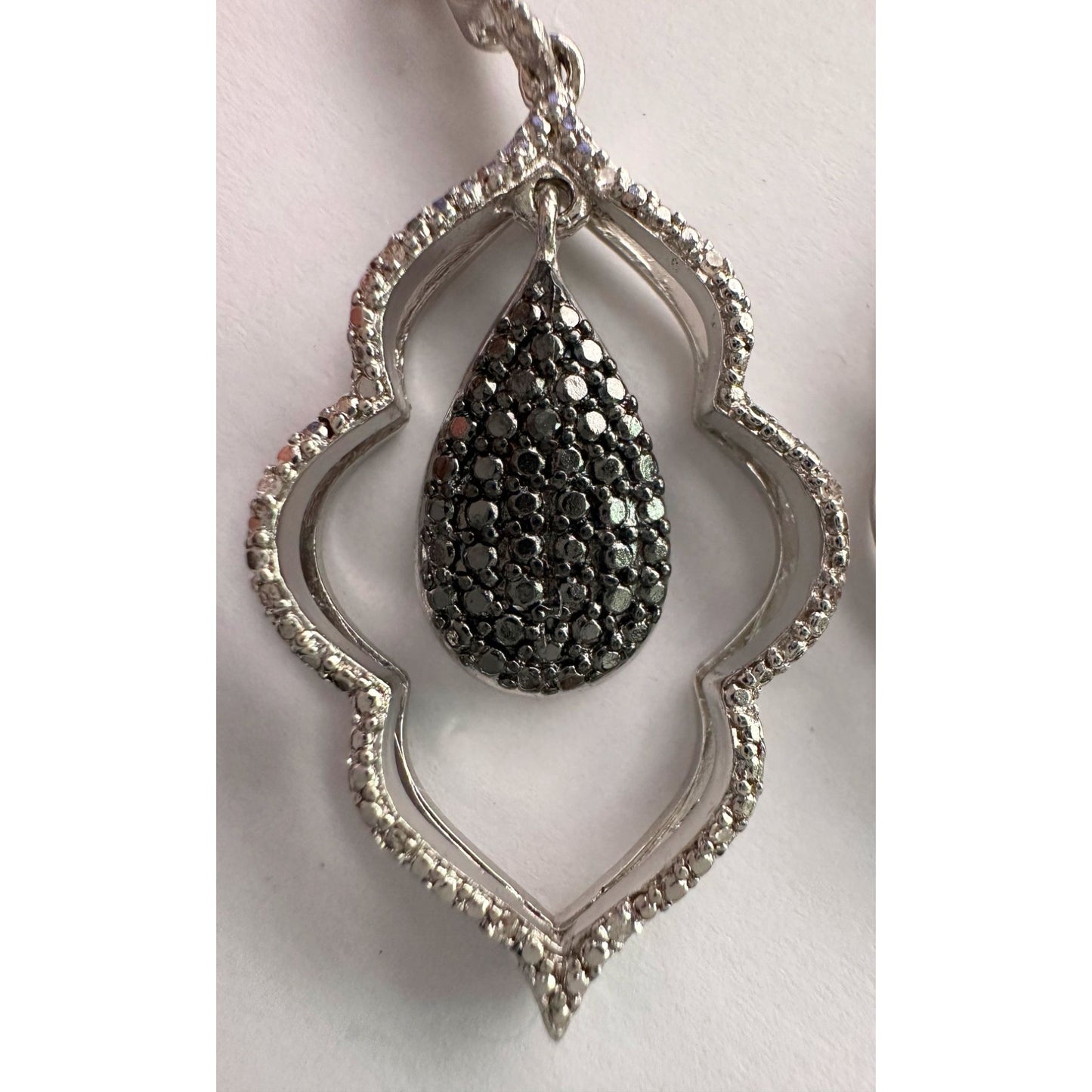 Black Diamond Cluster Leaf Dangle Earrings