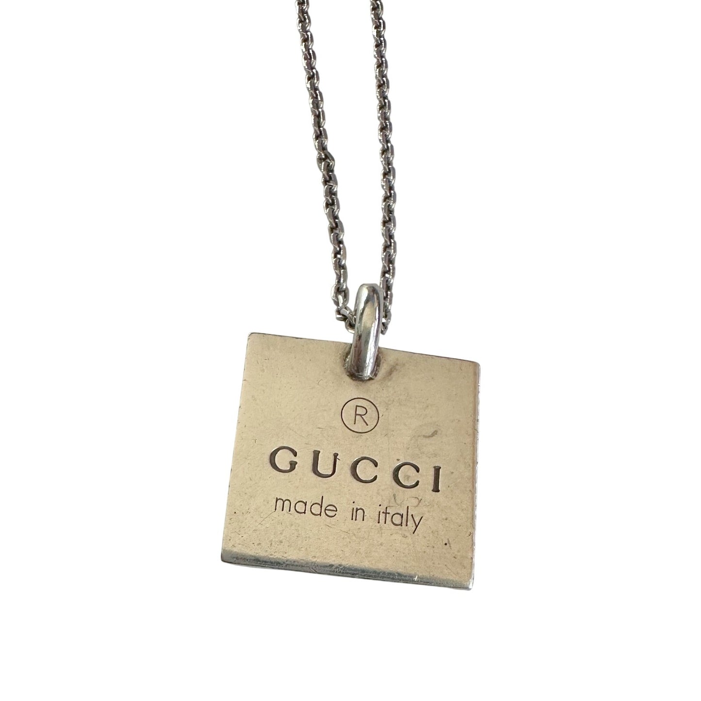 Gucci Logo Square Pendant on 19" Chain