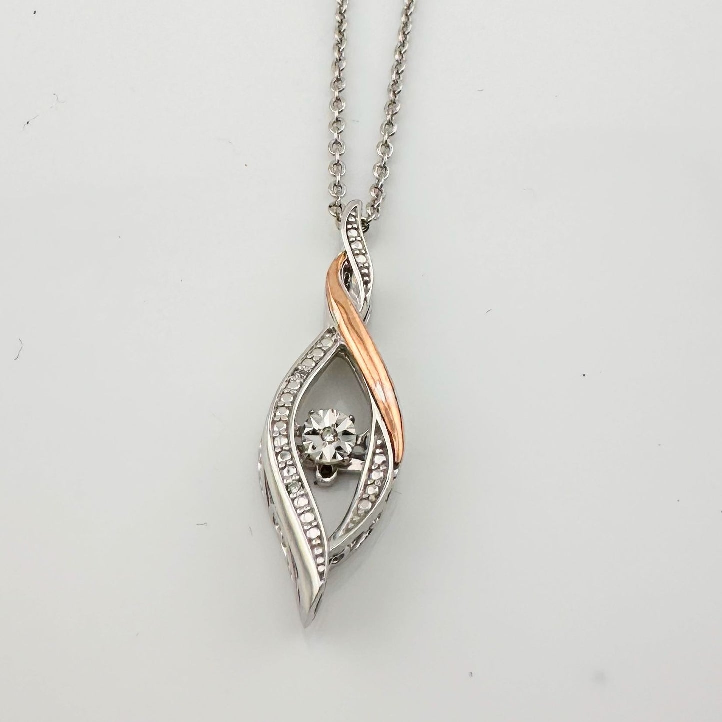 Beautiful Twisted 10kt Rose Gold & Sterling Silver Diamond Necklace