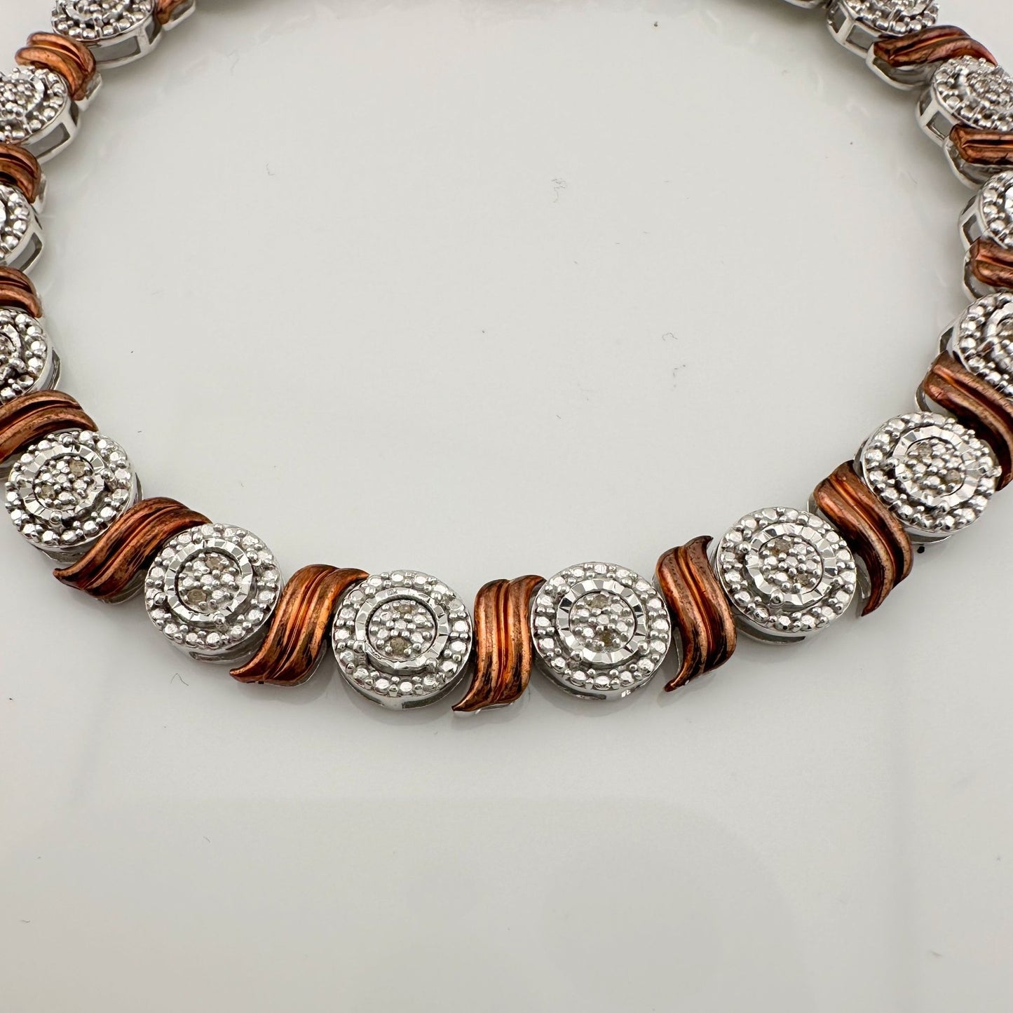 Beautiful Rose Gold Overlaying Sterling Silver Diamond Bracelet