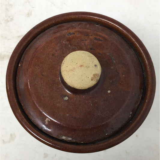 Vintage Brown/White Stoneware Pot With Lid- About 5-6" Inches Tall