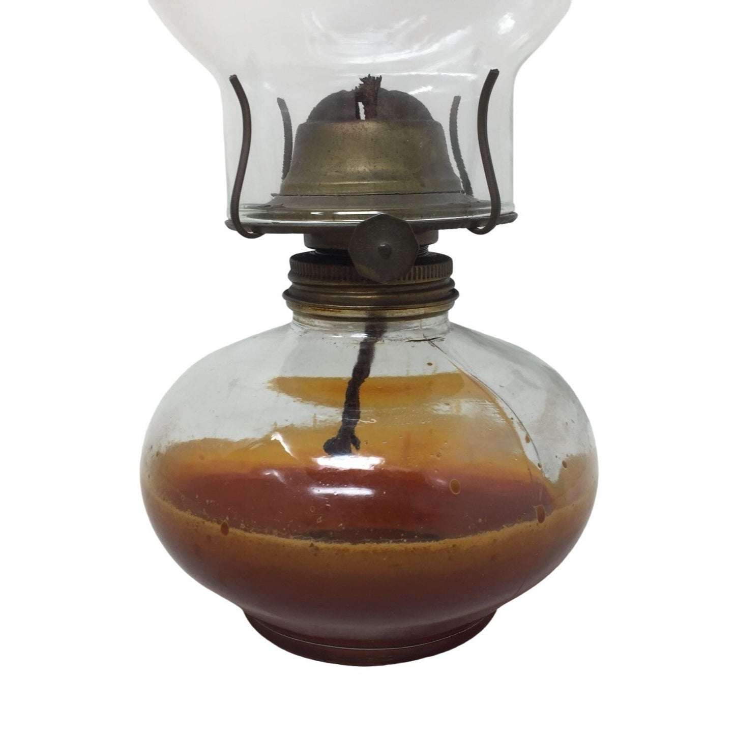 Vintage Oil Lamp - Clear glass Shade - Bulb Stained from Oil