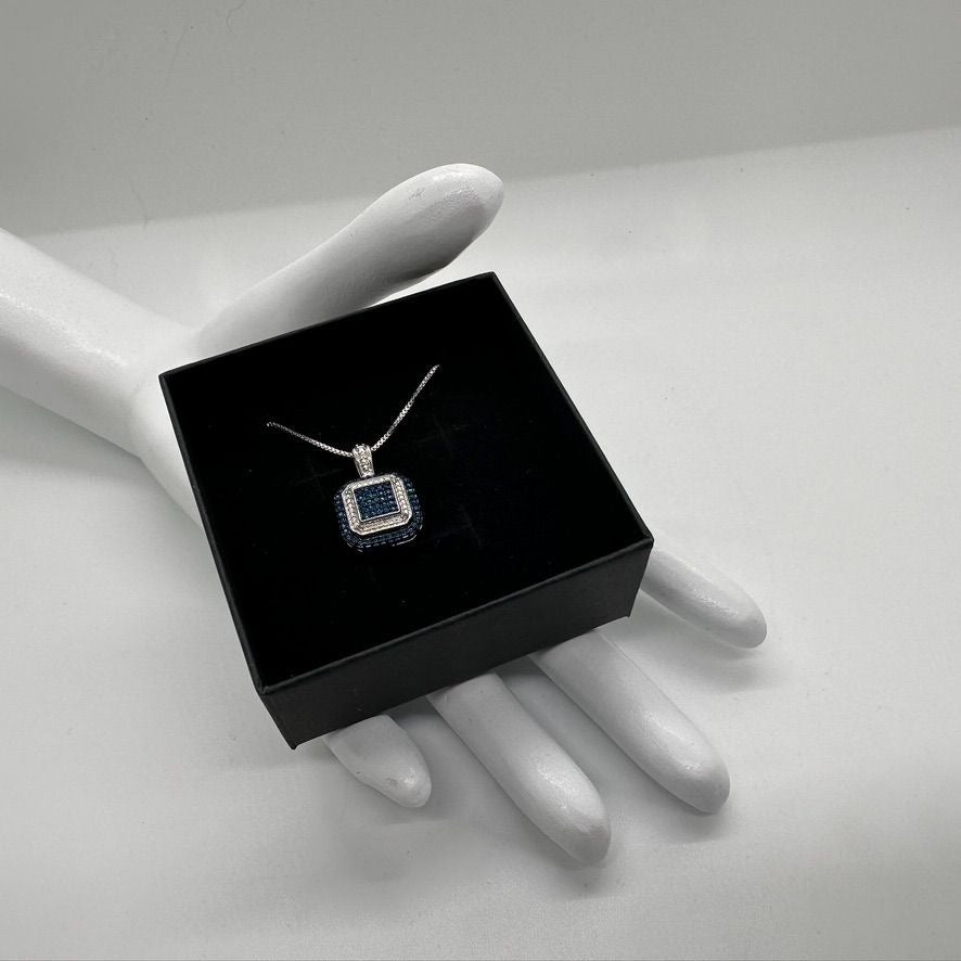 Genuine Blue Diamond Accent Pendant with Chain -  Pretty Cushion Cut Diamond Accent Pendant with Chain