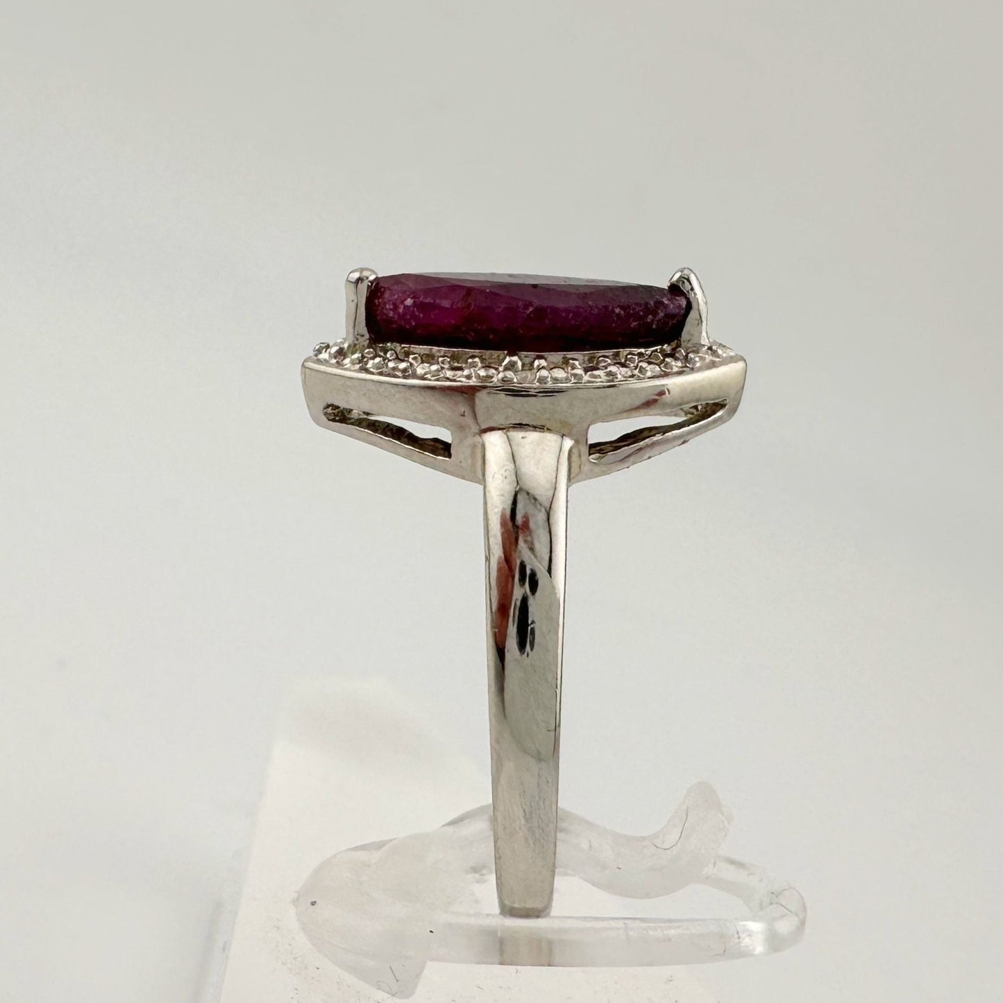 Marquise Cut Garnet & Diamond Ring - Sterling Silver - Size 8