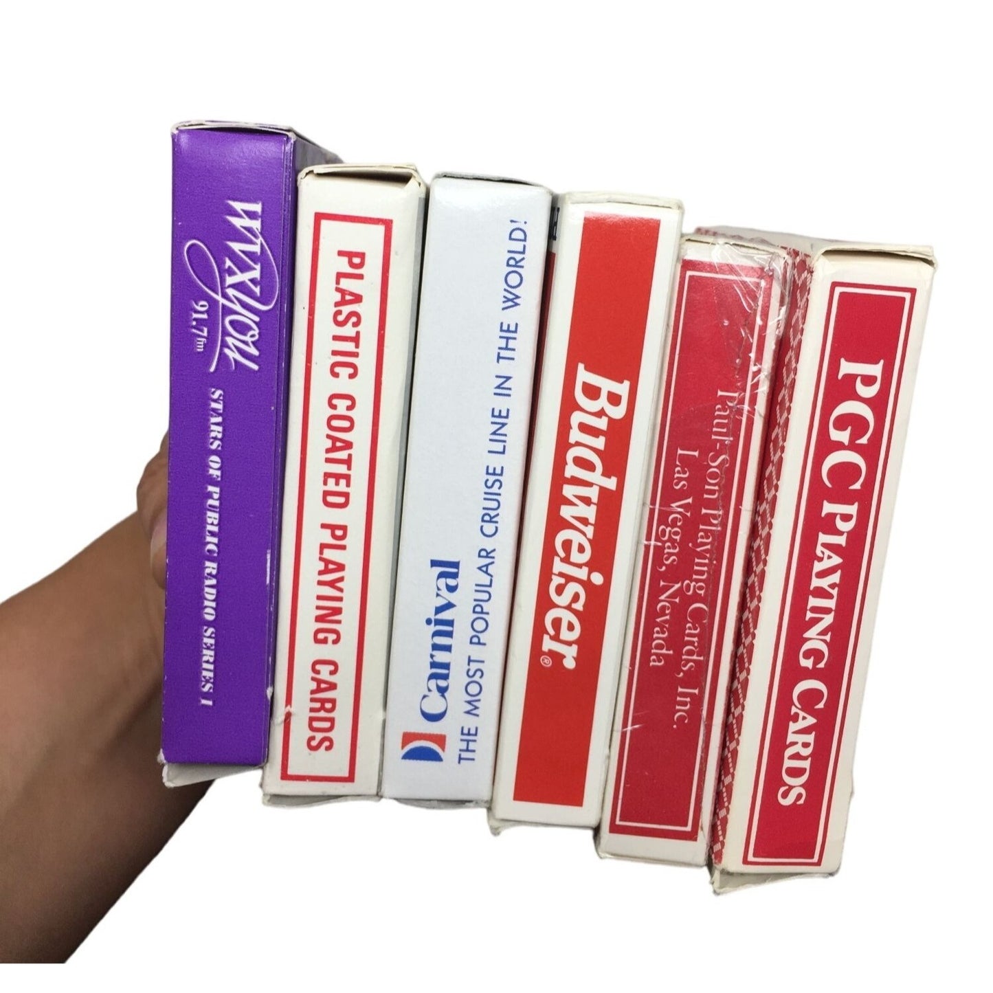 Six Decks of Vintage Playing Cards (PGC, Carnival, Piedmont, Budweiser, WVX YOU, Paulson)