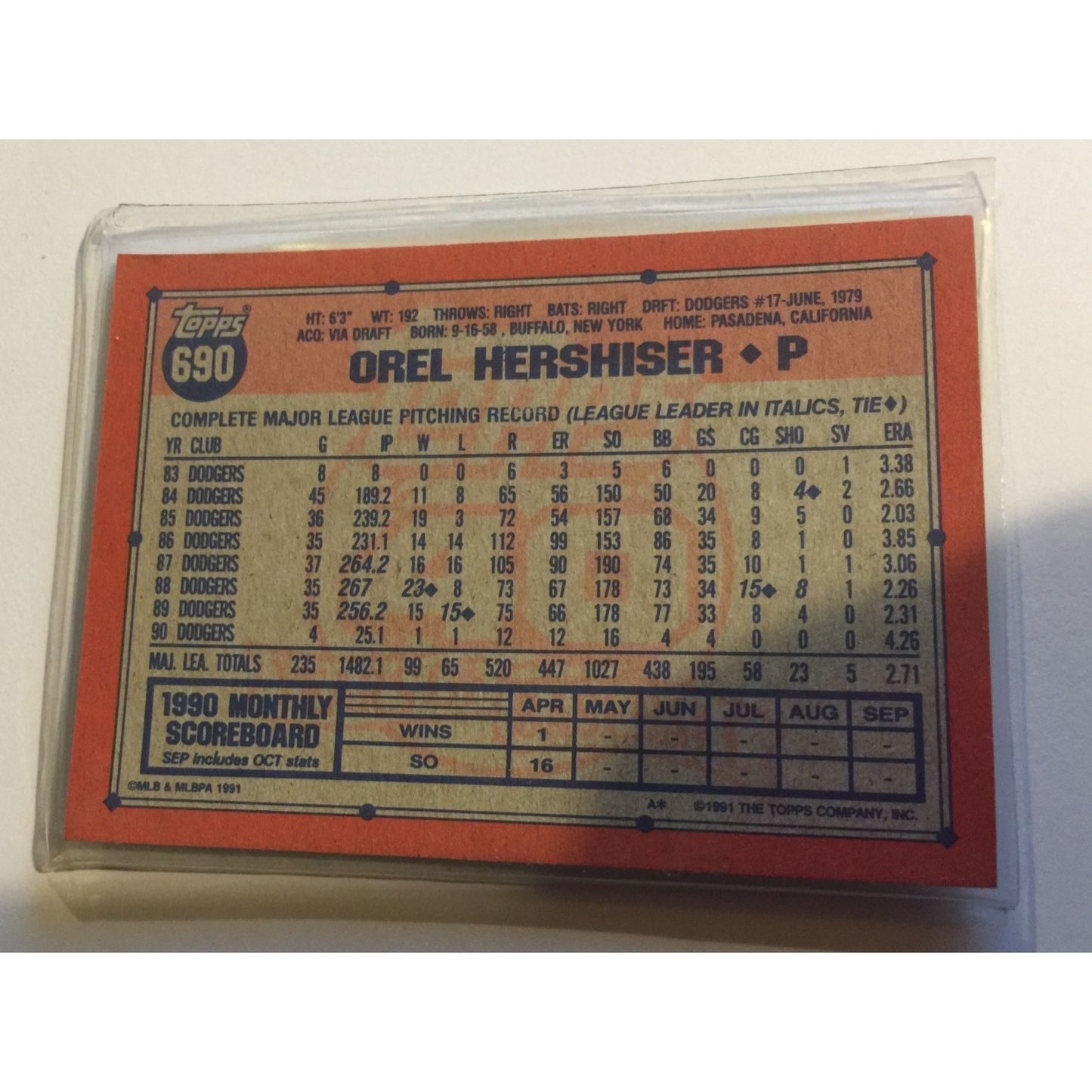 Vintage Topps 1991 Baseball Cards (3) Cecil Fielder, Orel Hershiser, Rafael Palmeiro