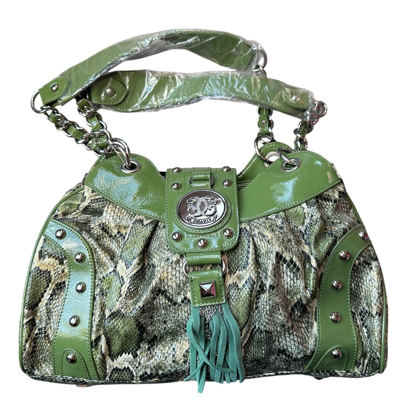 Sharif Green Snake Pattern Satchel Handbag NWT but has Peeling