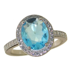 Brilliant Oval 3.60 Carat Blue Topaz Ring - Size 7 - Sterling Silver Setting