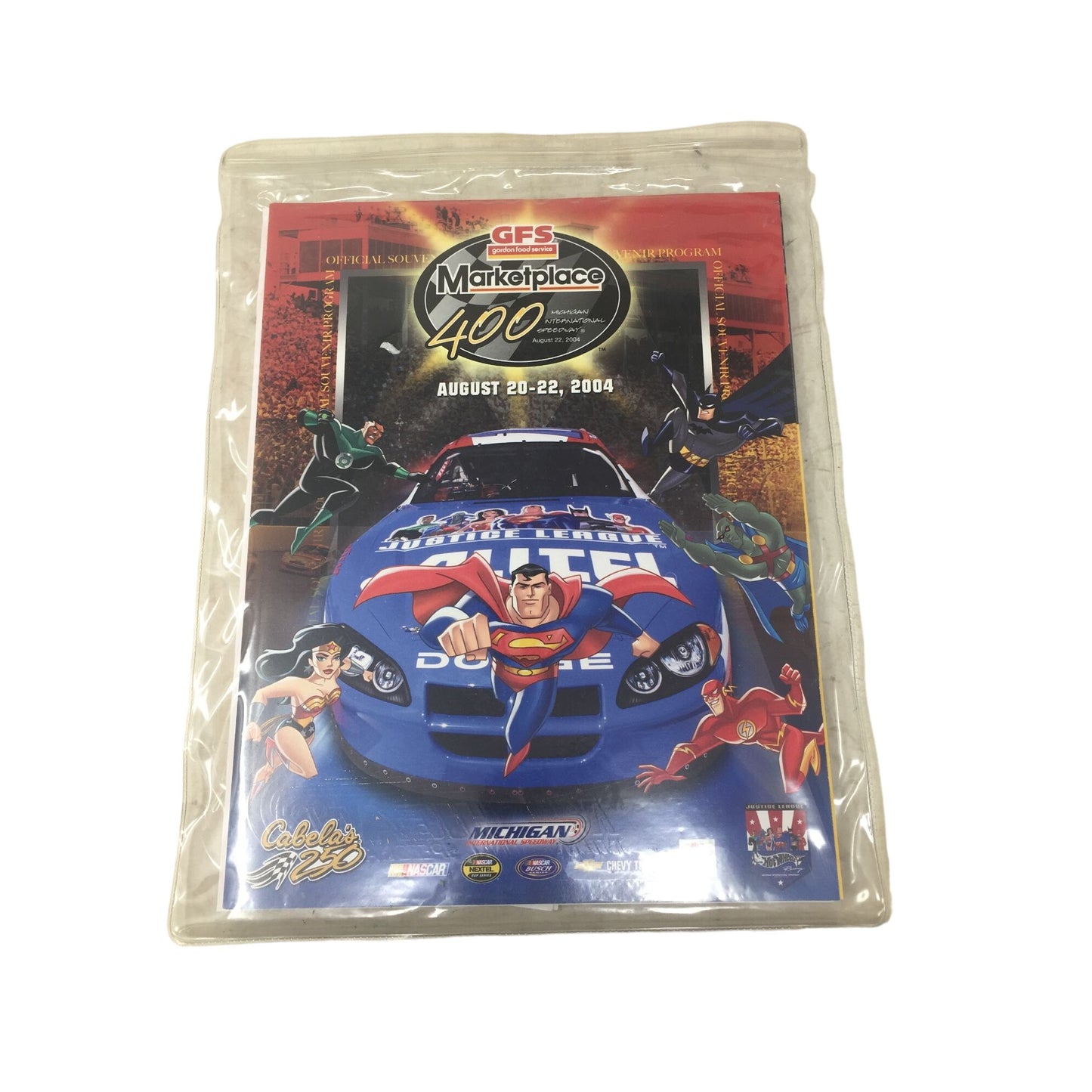 Vintage 2004 GFS Marketplace 400 & Justice League Adventures Michigan Speedway Racing Programs