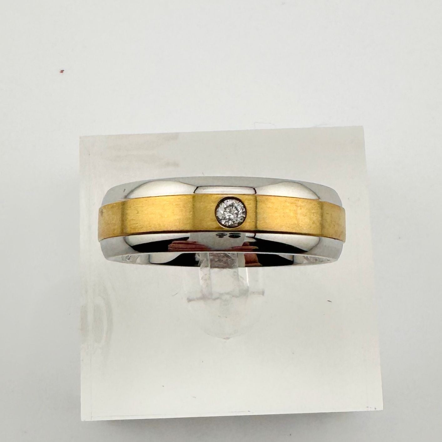 10 kt Gold & Stainless Steel Single Diamond Wedding Band Size 11