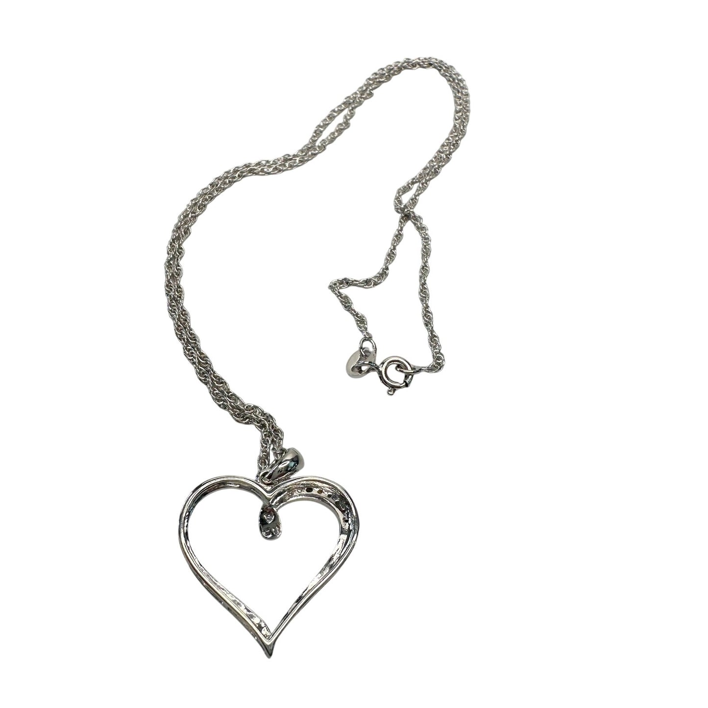 Heart Pendant with Diamond Accent - Rhodium Plated with 15" chain