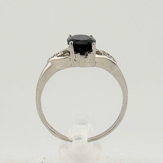 Black Sapphire and Diamond Accent Oval Ring - Sterling Silver - Size 7 - Simple Beauty!