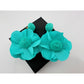 Teal Cloth Flower Earrings - CUTE!