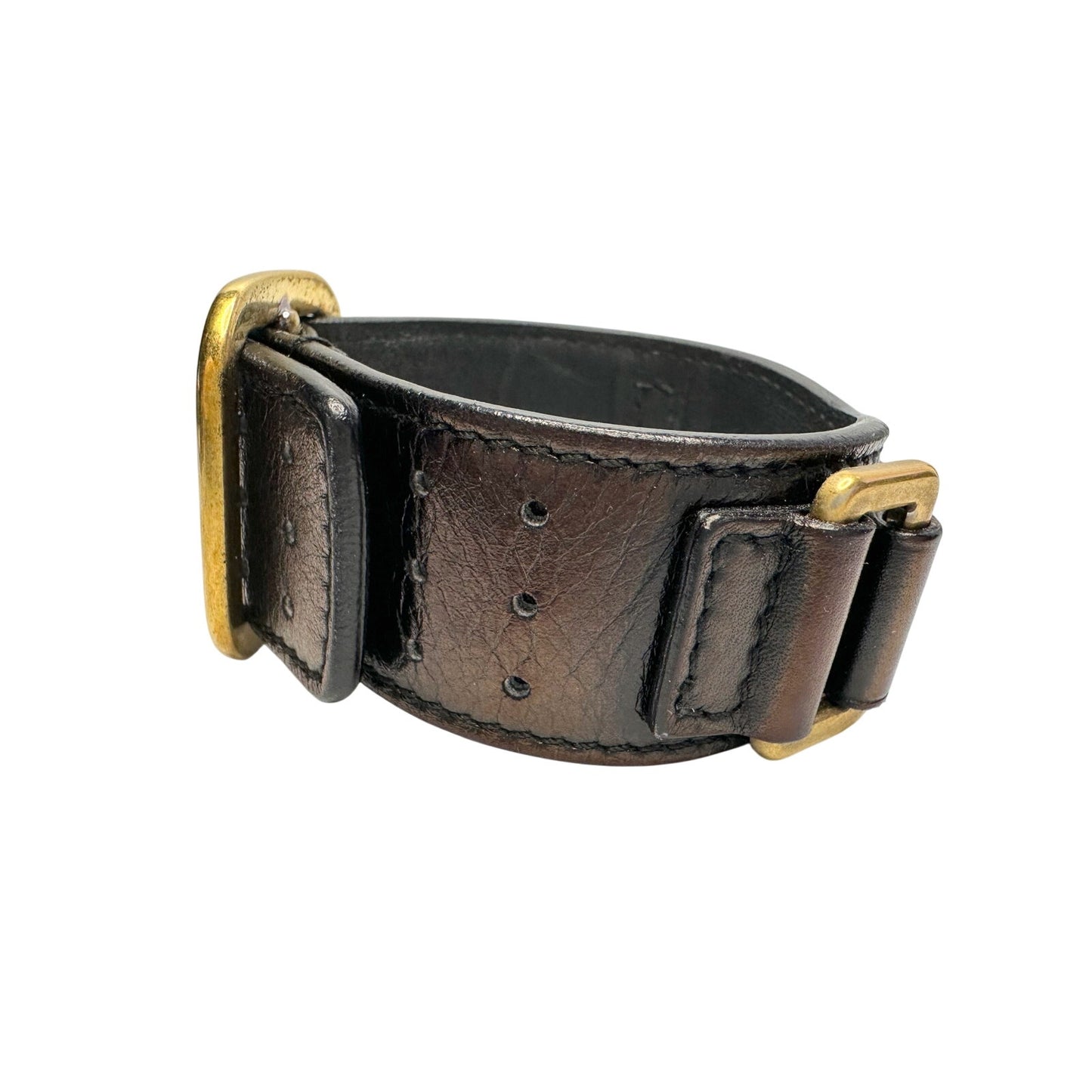 Yves Saint Laurent (YSL) Wide  Leather Cuff Bracelet w Large Buckle