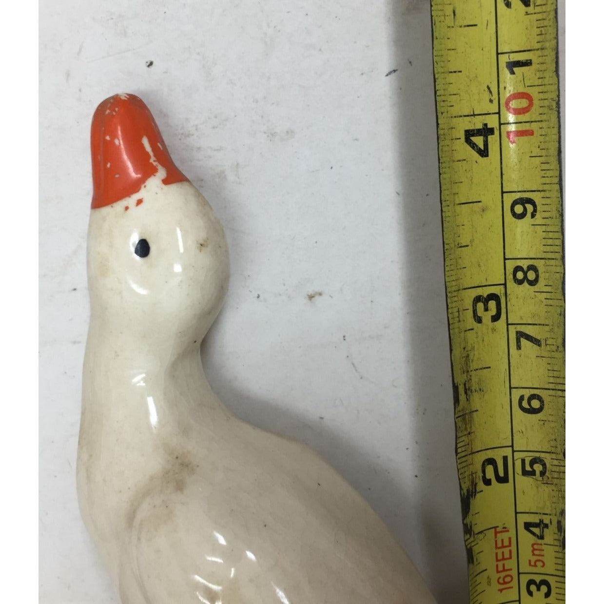 Small Vintage Hand Painted White/Orange Duck Looking Up Figurine