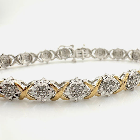 Stunning 1.00 Ct Diamond Bracelet - Sterling Silver with 14 kt Gold Overlay Accent