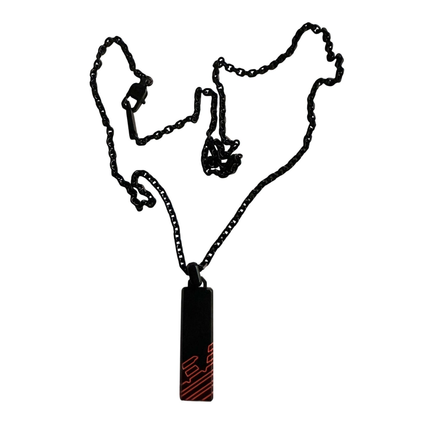 Emporio Armani Necklace - Black Bar with Red Etched Logo