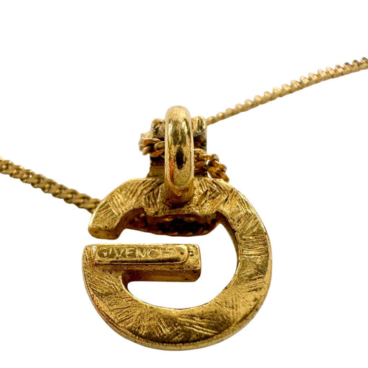 Vintage Givenchy Rounded "G" Necklace Gold Plated  w Rhinestones