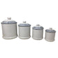 Country Style Ceramic Kitchen Canister Set - White with Blue Heart and Flourish Art - Large Lid NO LONGER INCLUDED