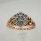 Two Tone Diamond Cluster Ring with Hearts on sides - size 7