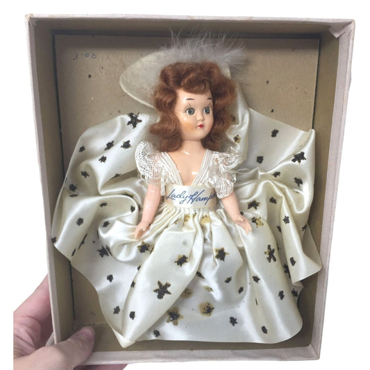 Vintage LADY HAMPSHIRE Doll with Box - White Evening Gown with Gold Accents - Lovely!