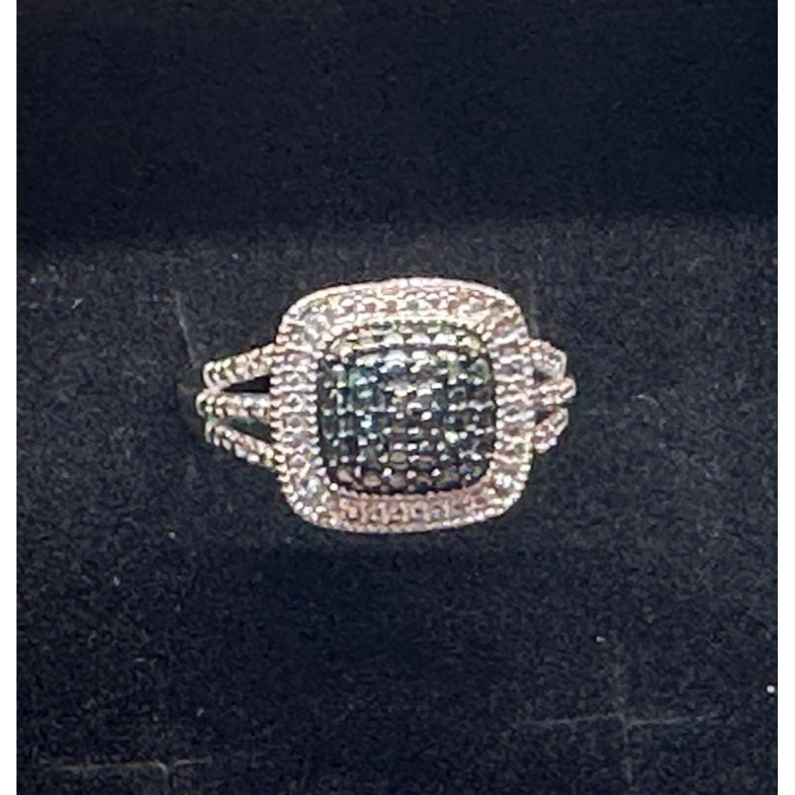 Genuine Blue Diamond Ring Size 7 - Pretty Cushion Cut Diamond Accent