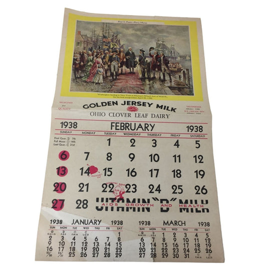 1938 February Golden Jersey Milk- Ohio Clover Leaf Dairy Calendar