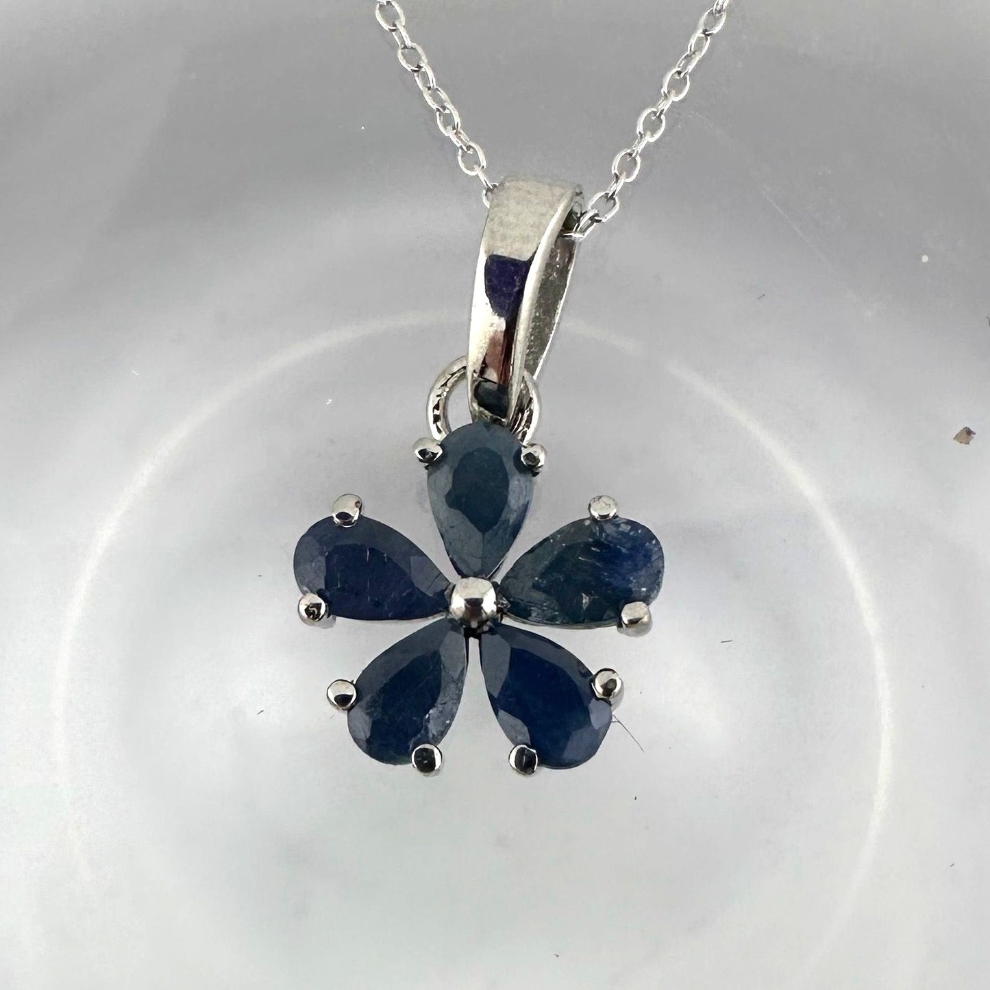 Natural Blue Sapphire Flower Necklace with Pendant - Sterling Silver  - Simply Beautiful!