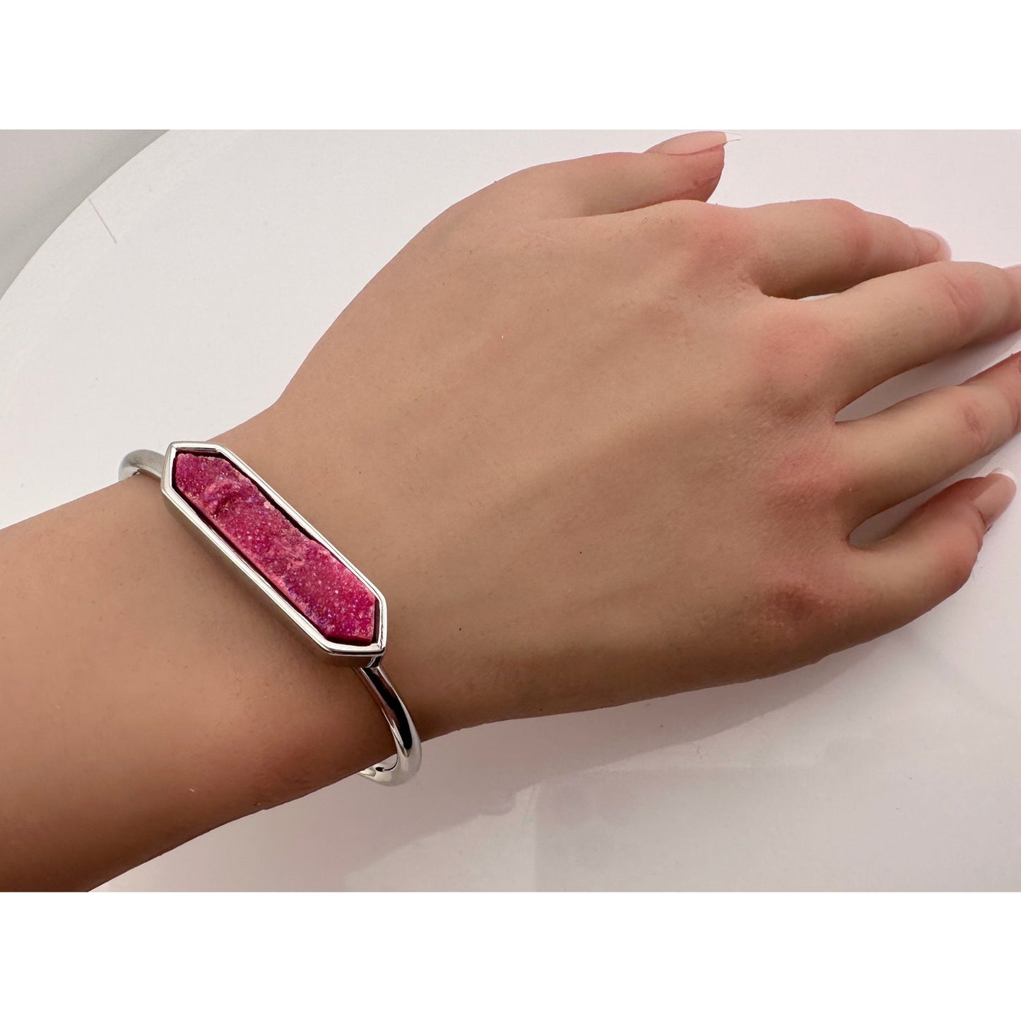 Kinsley Armelle Pink Blush Quartz Silver Ion Plated Stainless Bangle