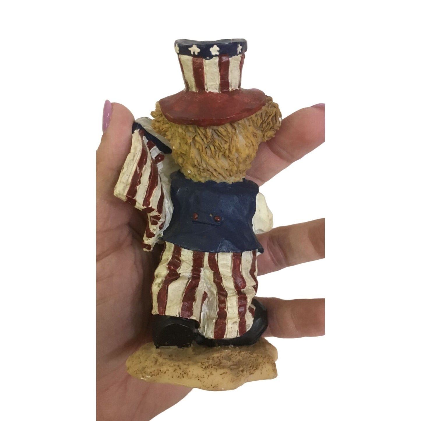 Bear Figurine Red White and Blue Holding Patriotic USA Flag