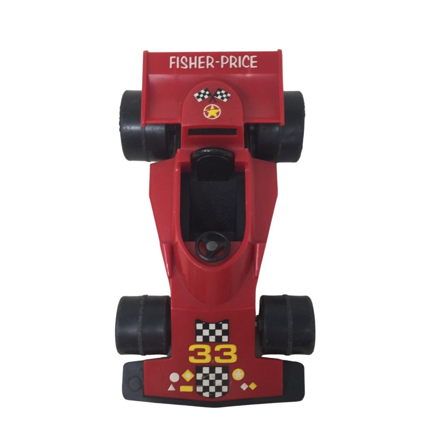 Vintage 1975 Fisher Price Small Red and Black Toy Race Car #33