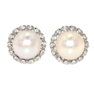 Lovely Pearl Halo Stud Earrings- 8.5mm - Sterling Silver (.925)