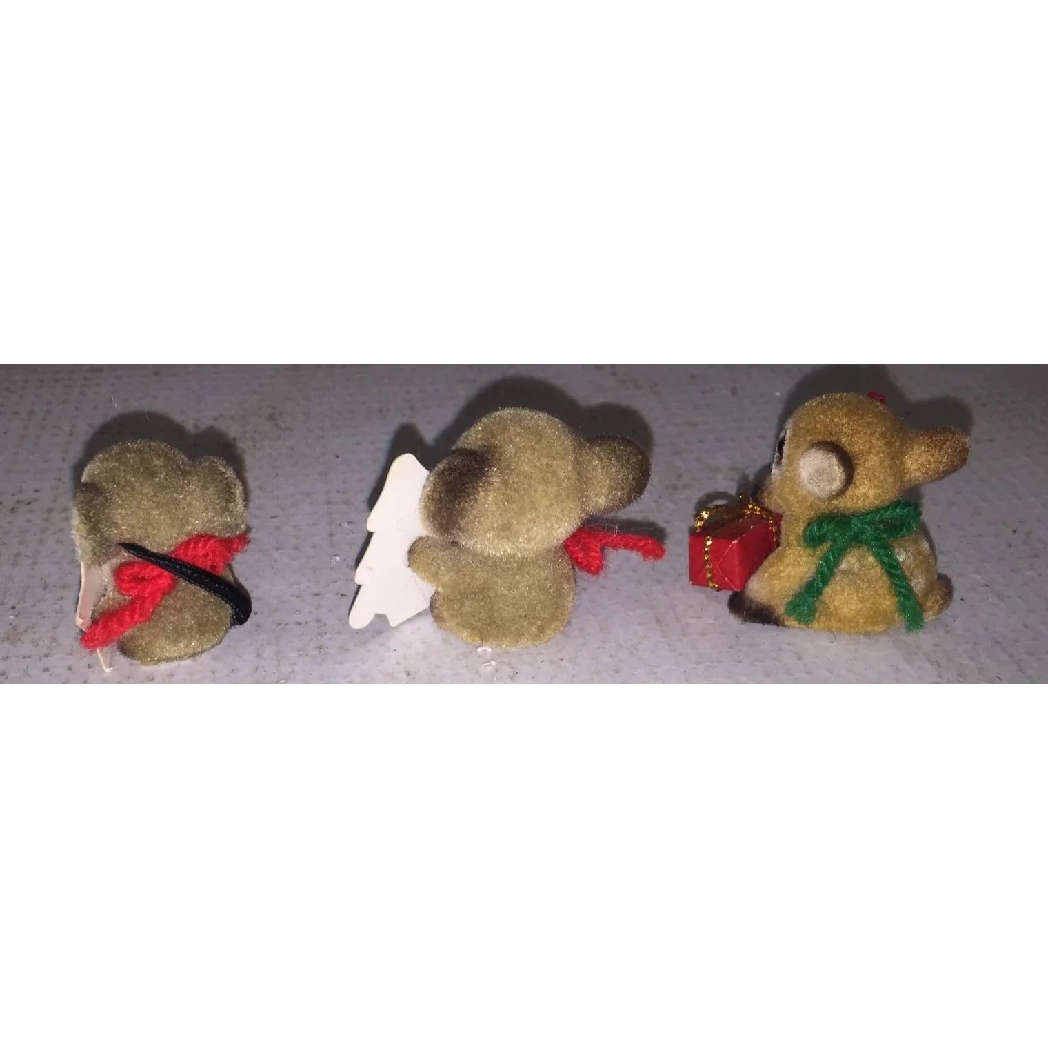 Set of 3 Vintage Miniature Fuzzy Animal Christmas Figurines - A+ Stuff