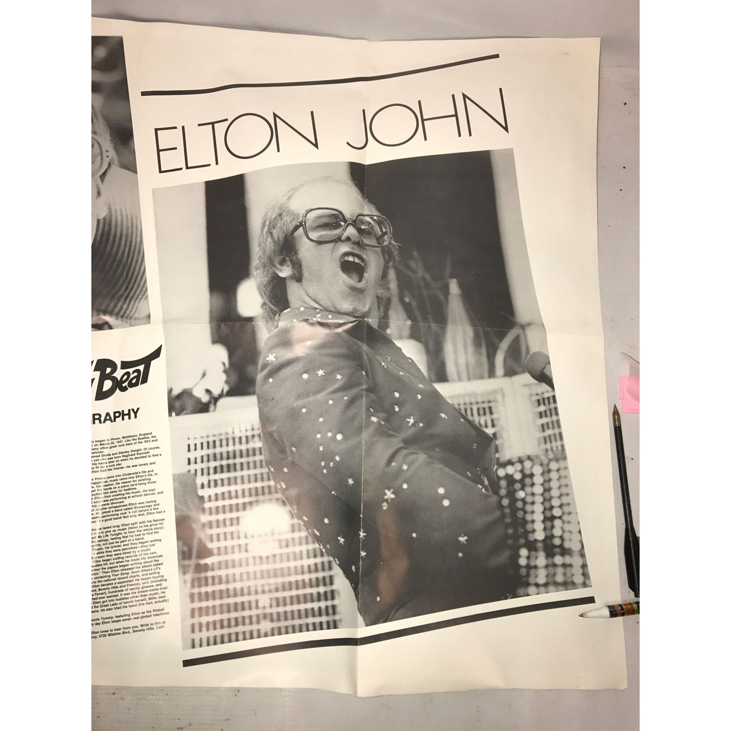 Vintage Elton John Music Poster Collectible- about 34x22 inches