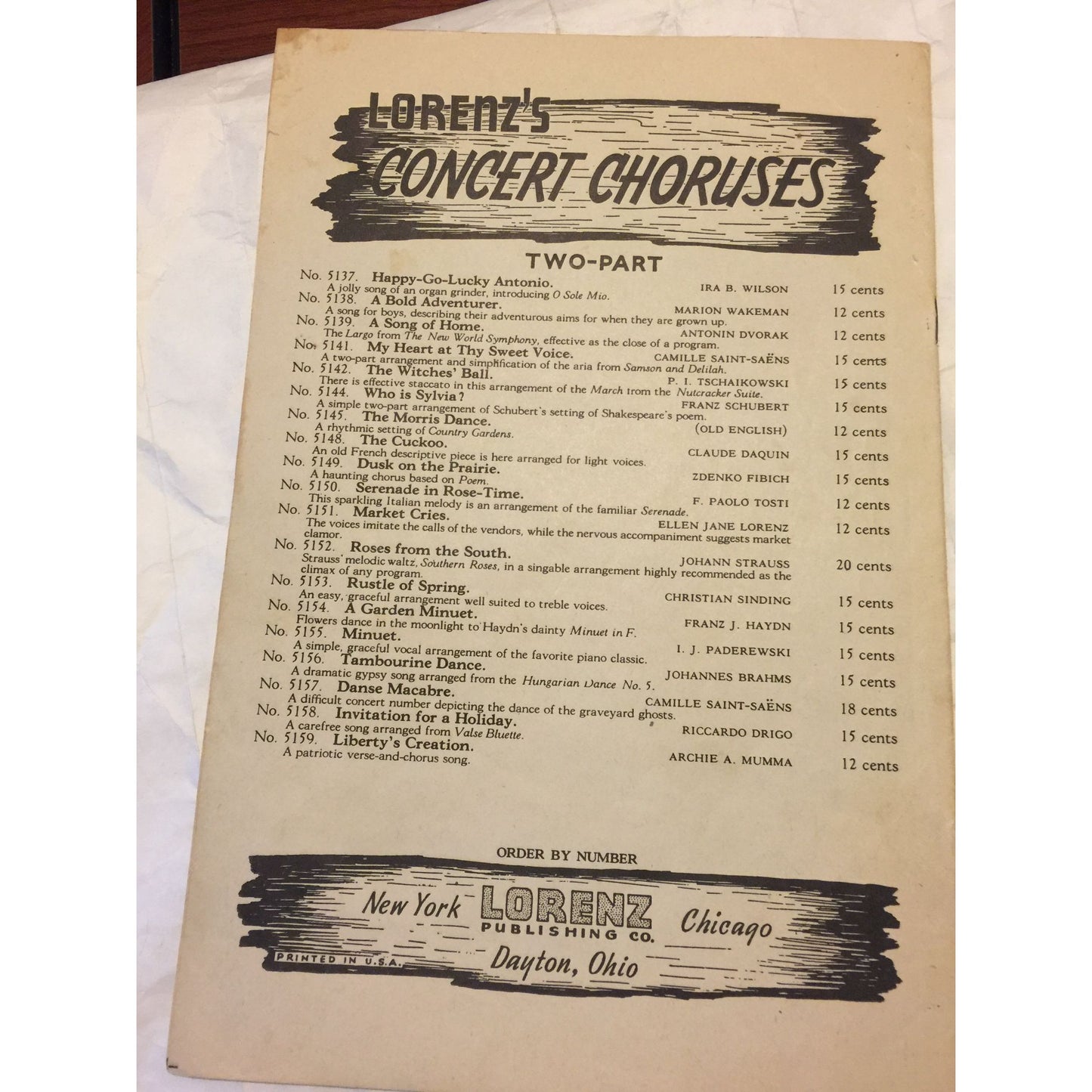 Beautiful Dreamer Lorenz's Concert Choruses 2- Part Vintage Sheet Music