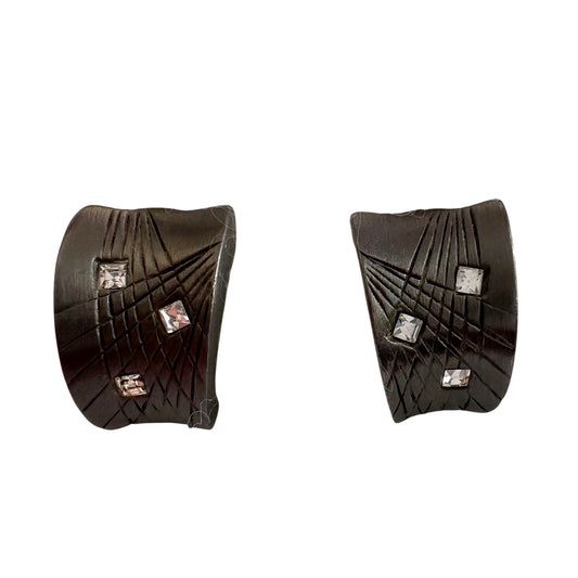 Givenchy Dark Textured Clip-On Earrings with Crystal Accents