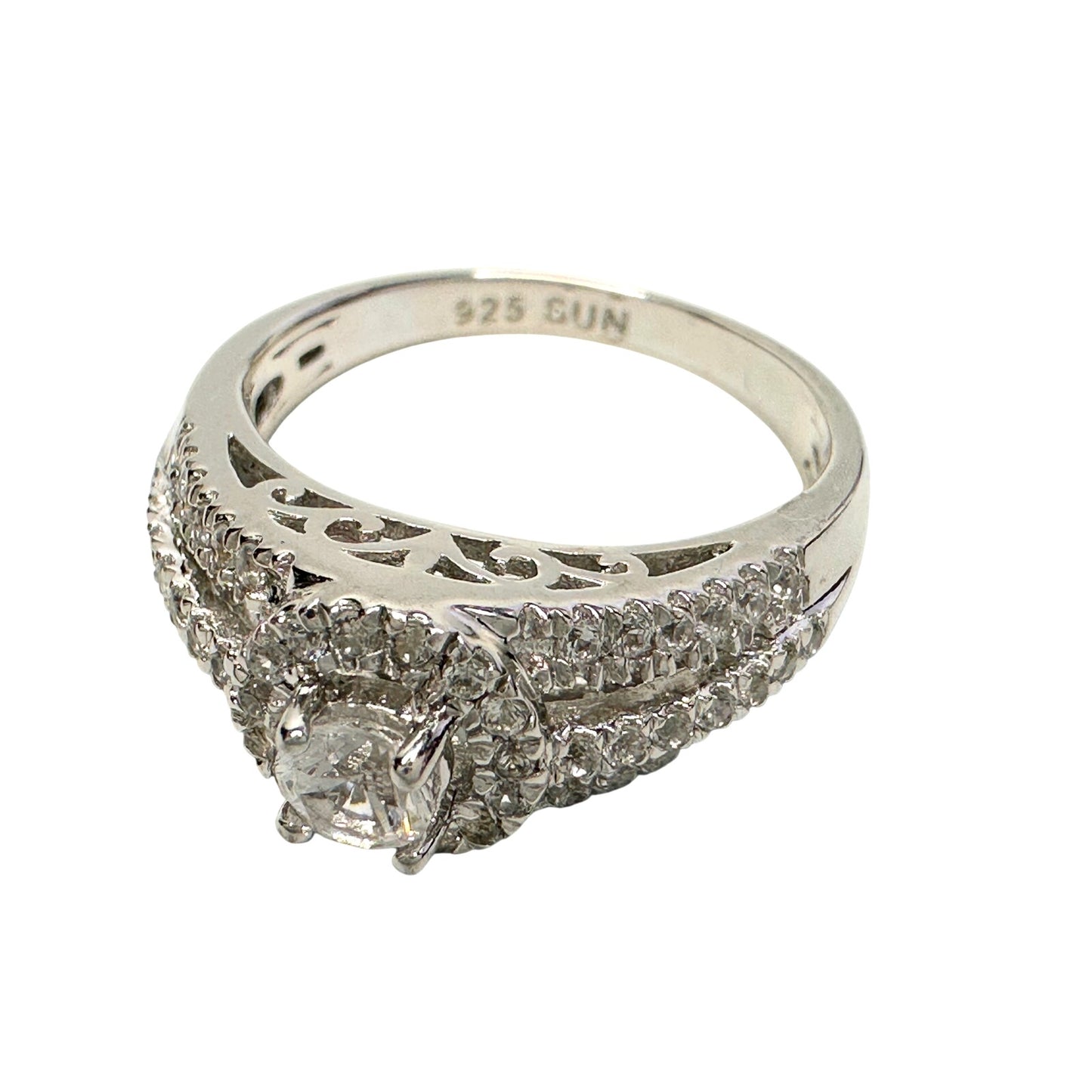 Brilliant White Topaz Split Shank Lab Created Ring Sterling Silver