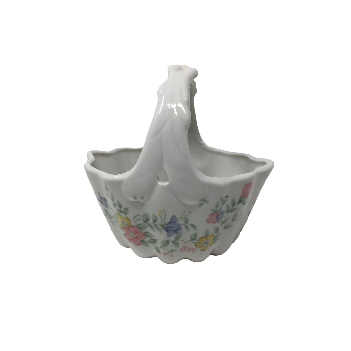 Vintage Small White Porcelain Basket with Flower Pattern on it