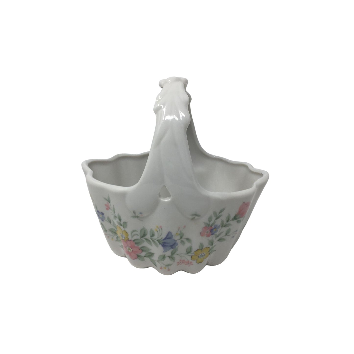 Vintage Small White Porcelain Basket with Flower Pattern on it